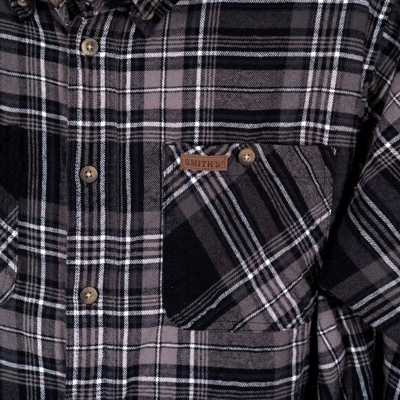 Smith's Workwear Men's Long Sleeve Black Gray Flannel Shirt 100% Cotton MEDIUM - Picture 2 of 6